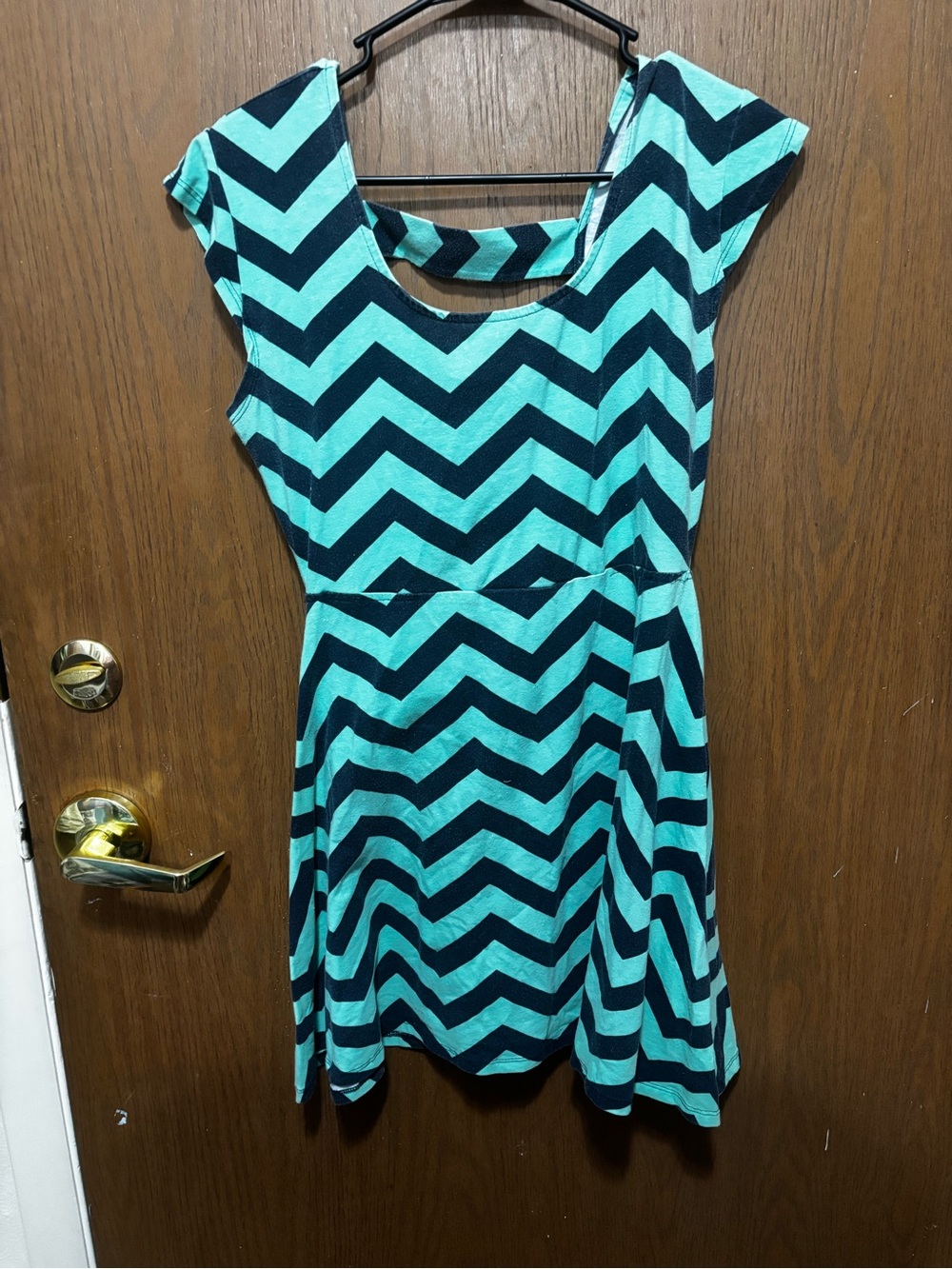 Short sleeve Chevron Dress in Teal and Dark blue